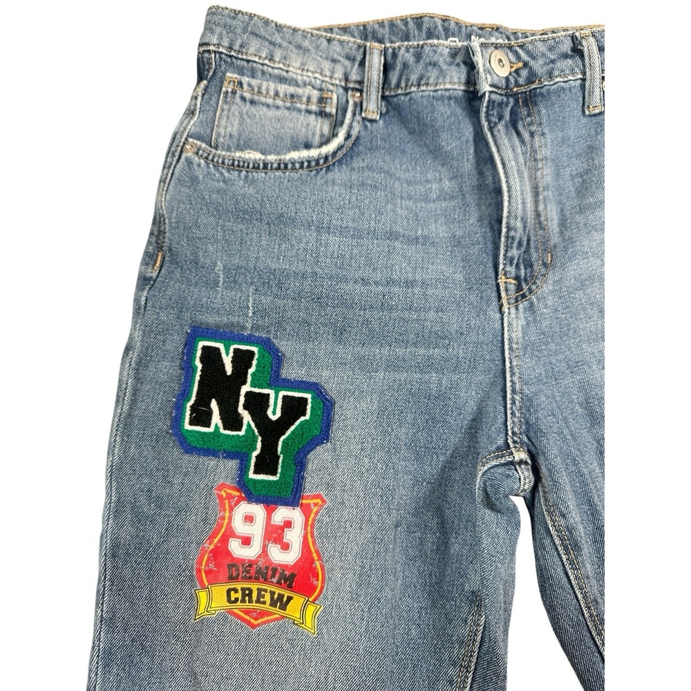 Distressed High Rise‎ Mom Jeans Women Sz 11 Cotton Patches 32x27.5 Retro Y2K